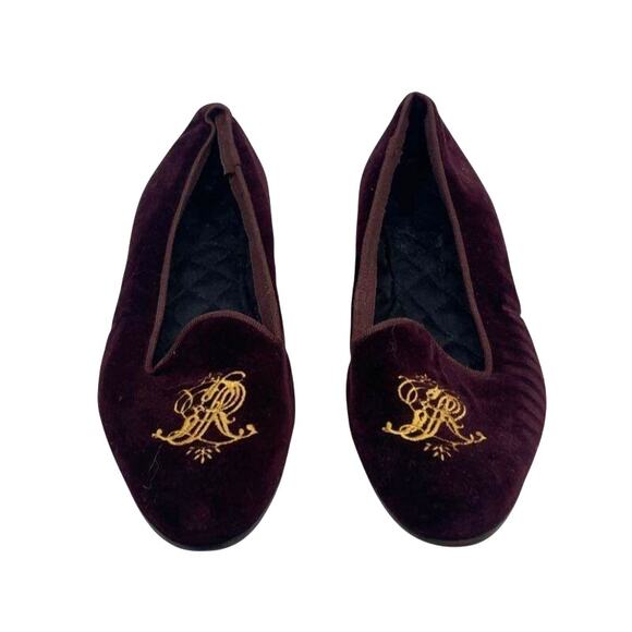 Ralph Lauren Velvet Crest Loafers Burgundy Smoking Slipper - Picture 1 of 6